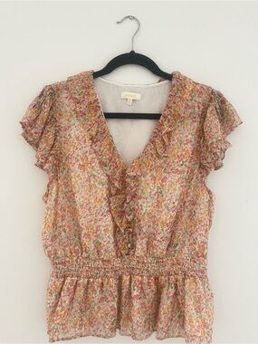 Parker Multicolor Floral Ruffle V-Neck Blouse